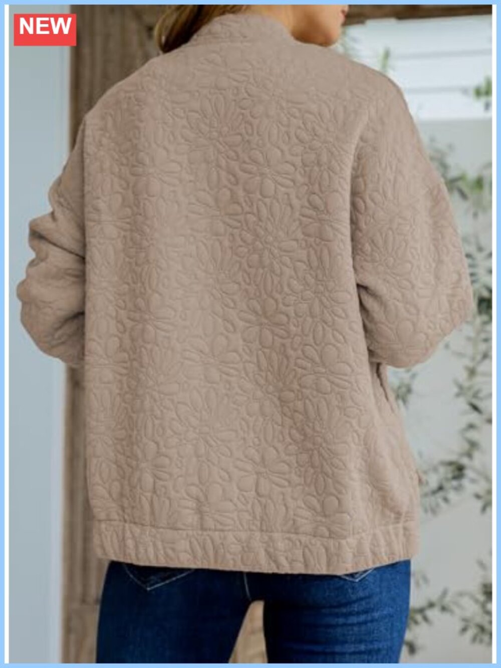 Womens Jacquard Bomber Jacket Zip Up Casual Coat Lightweight Long Sleeve - Picture 3 of 6